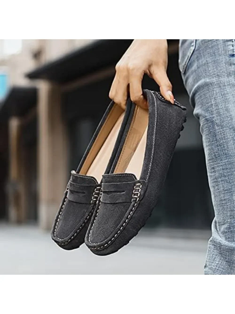 Stylish Women's Suede Casual Loafers | Retro Slip-On Moccasins & Boat Shoes
